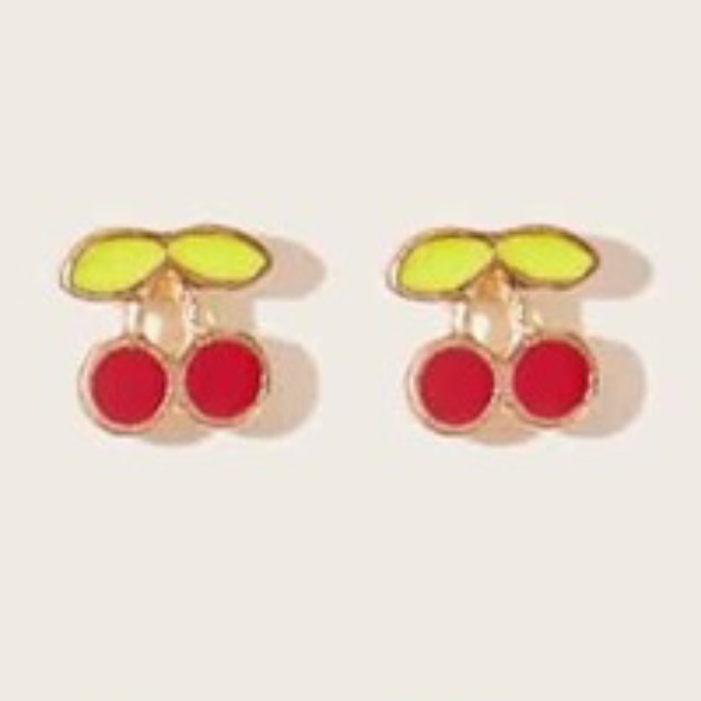 🍭 3/$15 Enamel Cherry Stud Earrings Brand New